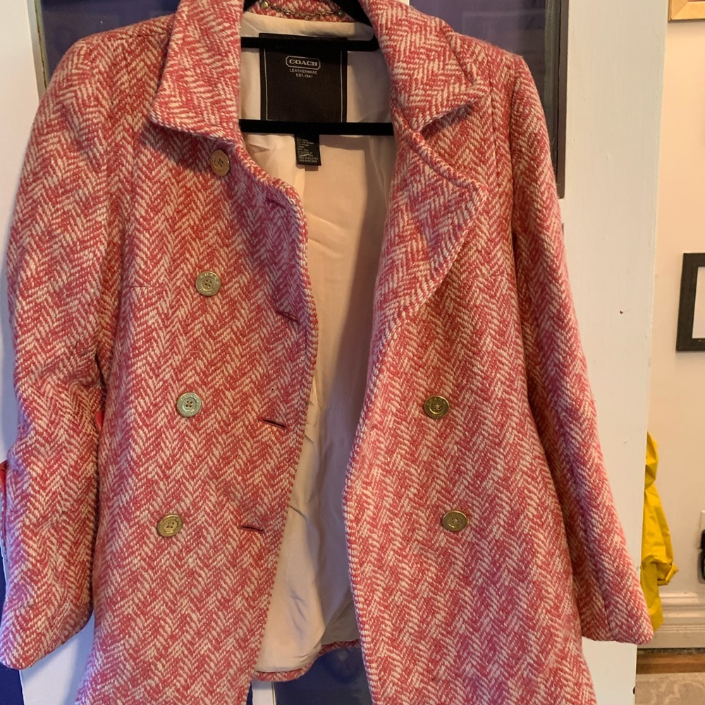 Coach pink patterned pea coat